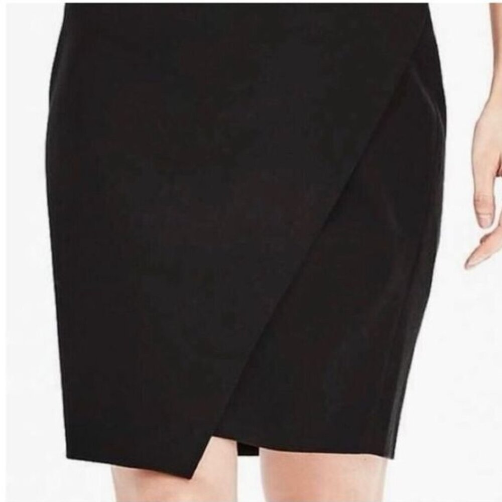 Banana Republic Black Crossover Faux Wrap Skirt With Zip Closure Size 12